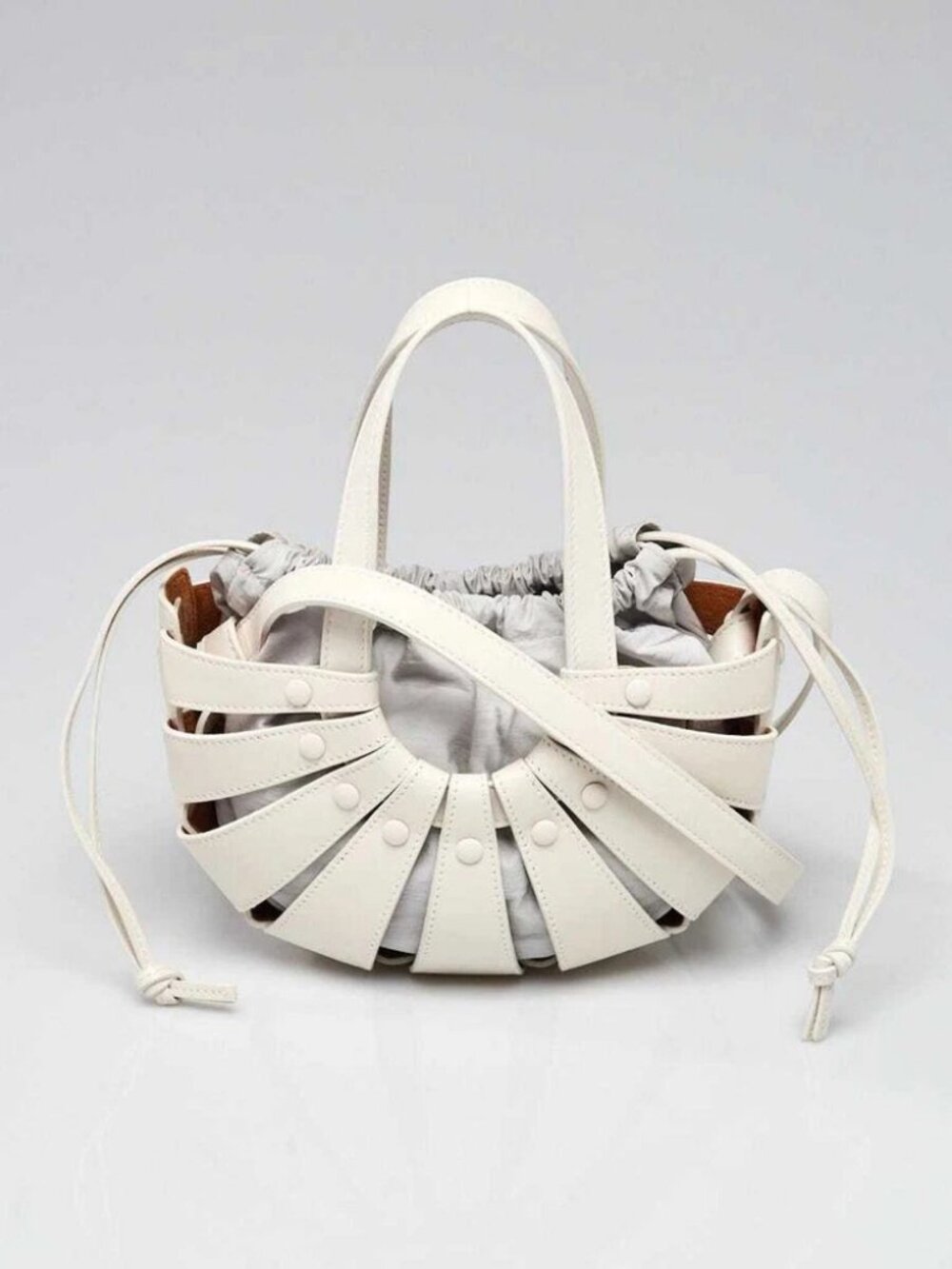 Bottega Veneta White Calfskin Leather Small Shell Bag